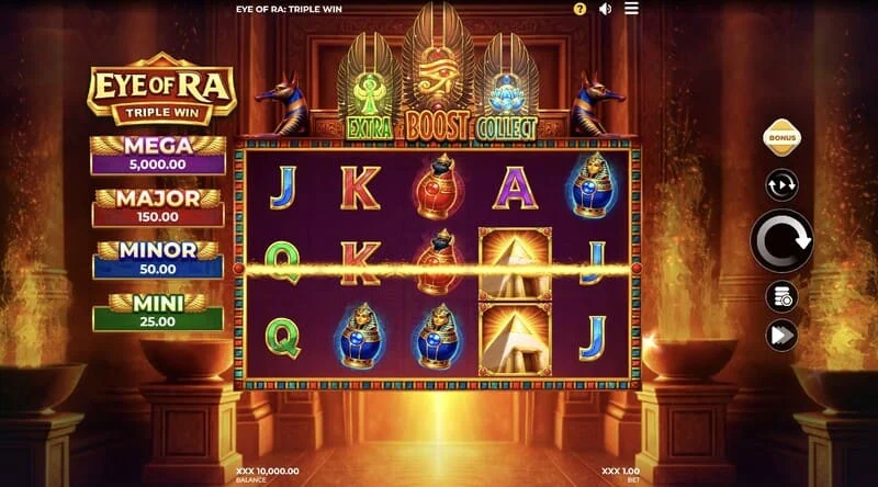 Eye of Ra Triple Win - main game screen with five reels